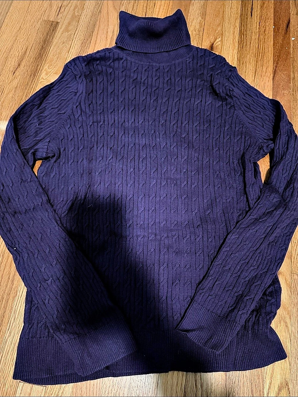 Talbots Pima Cotton Cable Knit Turtleneck Sweater Purple Large
